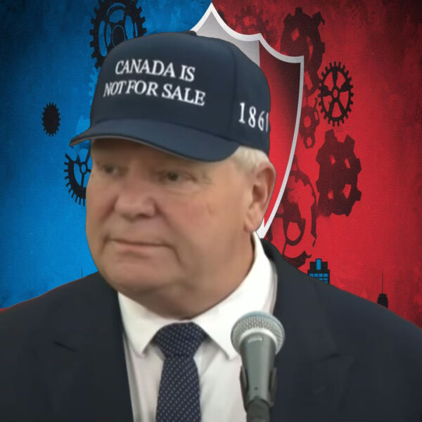 Ford sports "Canada not for sale" hats at first ministers meeting with Trudeau